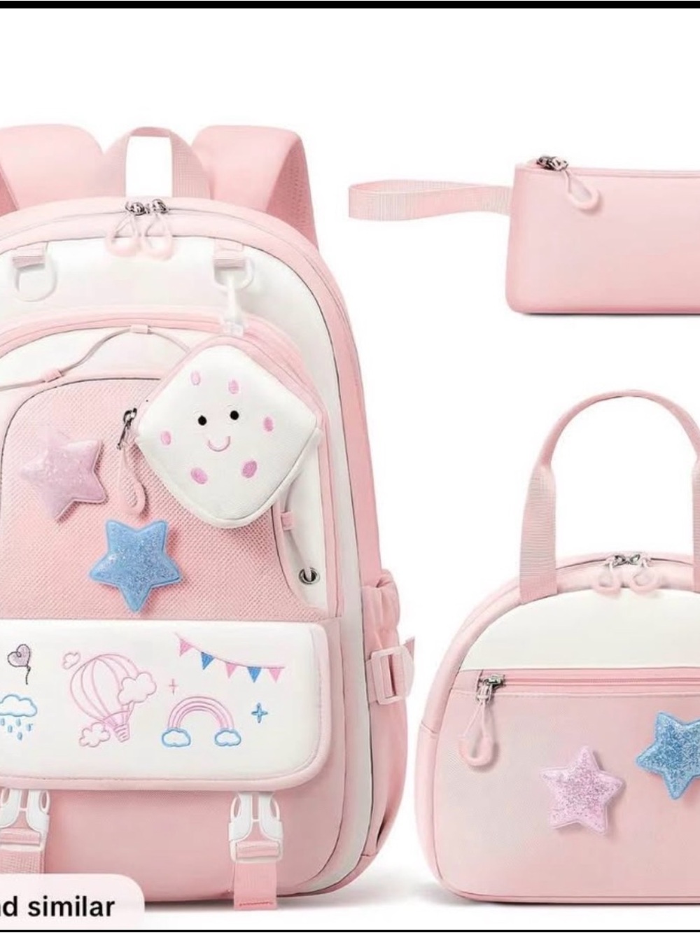 Kids Pink Star Backpack Set - Cute School Bag with Matching Accessories